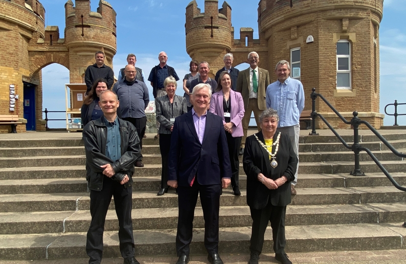 Graham at Pier Towers with Cllrs Lyn Healing & Claire Holmes, Cllr Felicity Walmsley and members of the WPPA (Photo credit to Terry Bearpark)