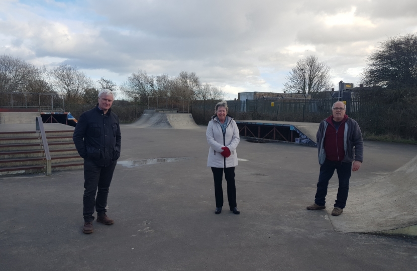 Graham visiting Withernsea Skatepark with Cllr Lyn Healing and Mayor Dave Edwards 