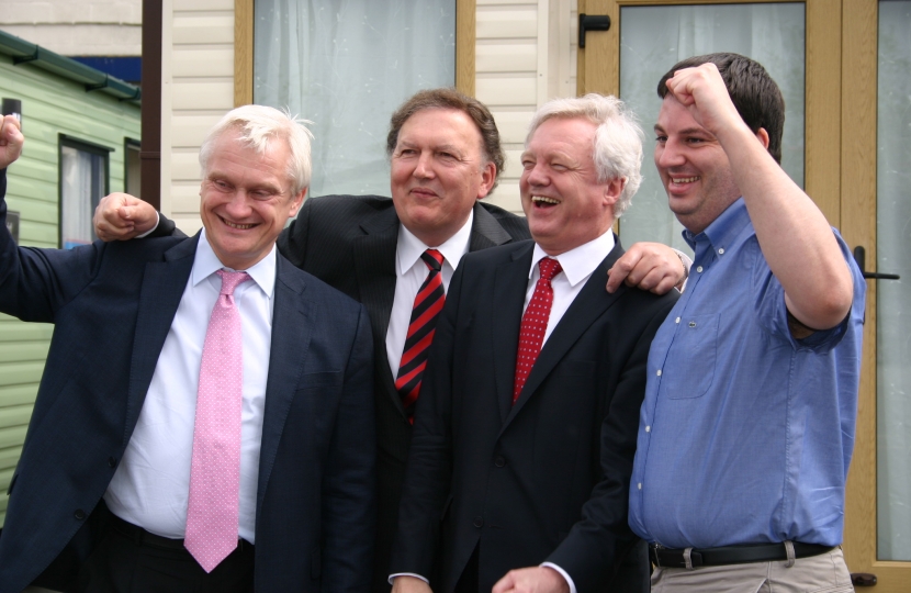 Graham celebrating Caravan Tax win with David Davis MP and Greg Knight MP. 