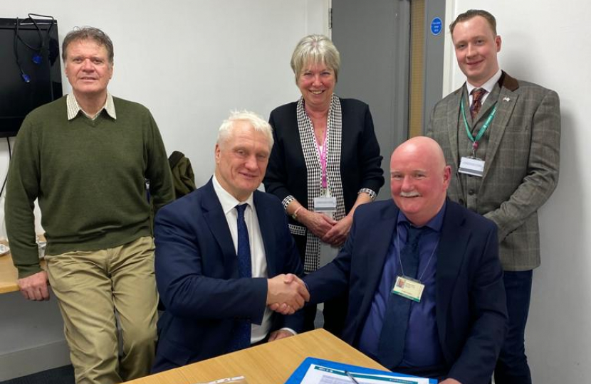 Graham Stuart MP shaking hands with Colin Walker, Transportation Services Manager at ERYC