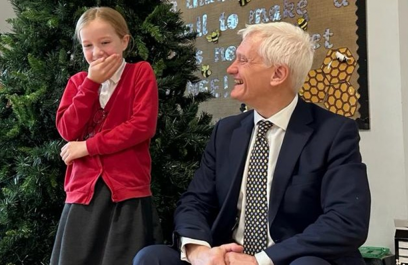 Graham Stuart MP Meeting Angel, the School Eco-President