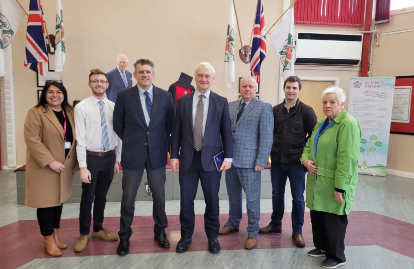 Left to Right Cllr Kerri Harold, Harry Bulmer, Leon Myers, Graham Stuart, Cllr David Elvidge, Peter Stevens and Elaine Aird at Swinemoor Primary School