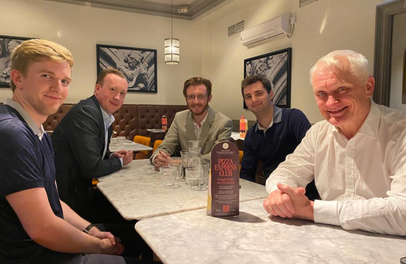 Mark Kerman, Cllr Sean McMaster, Harry Bulmer, Peter Stevens and Graham Stuart MP at Pizza Express 14th July 2023