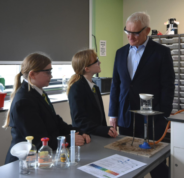 Graham Stuart speaking to science students at Longcroft School